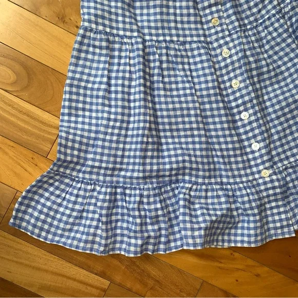 NEW POLO Ralph Lauren Blue Gingham Linen Skirt Tiered - Picture 12 of 13